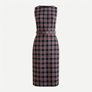J.Crew Belted sheath dress in black Stewart tartan